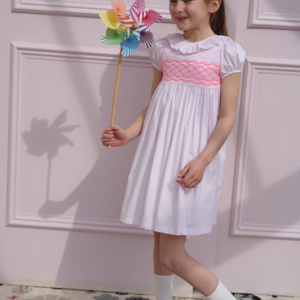 Katherine Johnson Dress Pink Grid Cotton with Strawberrylicious Hand Smocking Katherine Johnson Dress Pink Grid Cotton with Strawberrylicious Hand Smocking
