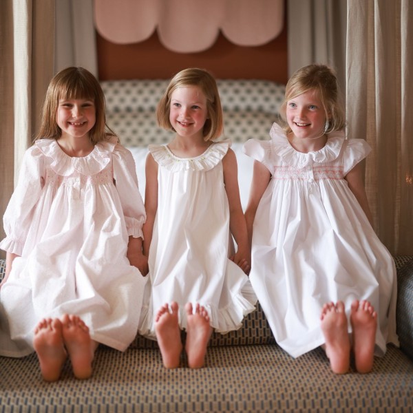 Memo Press x Smock London Girls Alice Dress Moonstone with Yellow Rose Hand Smocking Memo Press x Smock London Girls Alice Dress Moonstone with Yellow Rose Hand Smocking