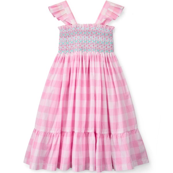 Rachel Carson Girls Dress Candy Floss Gingham with Spearmint Hand Smocking