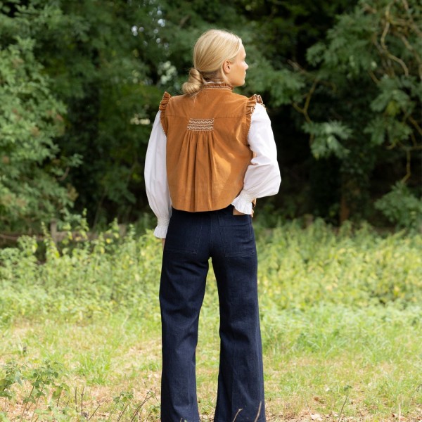 C J Walker Waistcoat Butterscotch Needlecord with Spiced Vanilla Hand Smocking Edition 5
