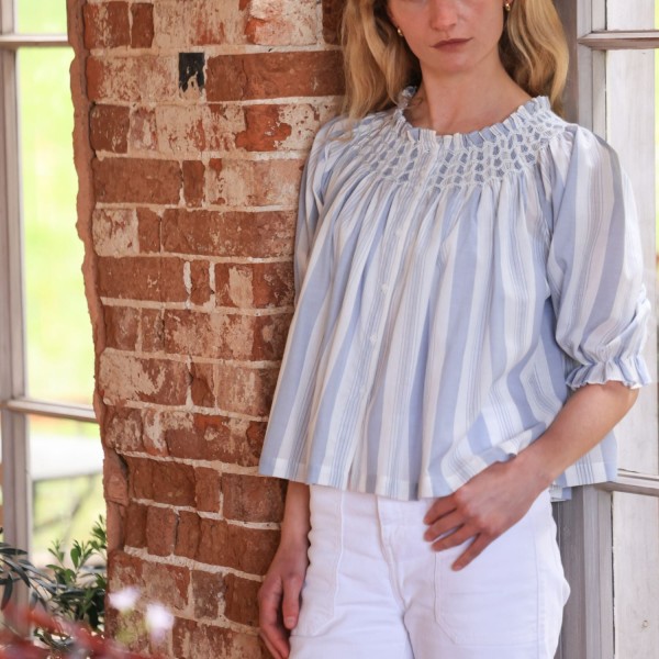 Cleopatra Blouse Maine Stripe with Seaside Hand Smocking Edition 39