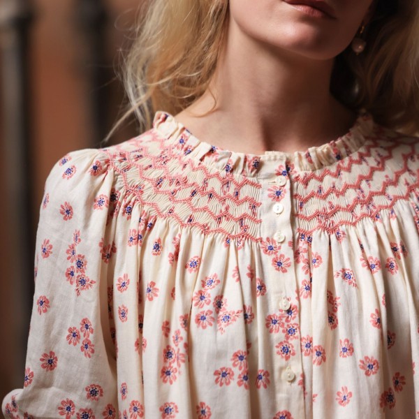 Cleopatra Blouse Painted Petals with Blush Hand Smocking Edition 38 Cleopatra Blouse Painted Petals with Blush Hand Smocking Edition 38