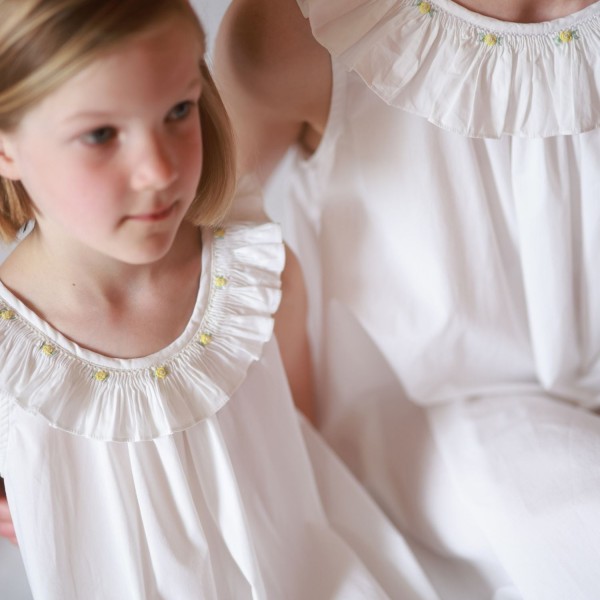 Memo Press x Smock London Women's Alice Dress Moonstone with Yellow Rose Hand Smocking Memo Press x Smock London Women's Alice Dress Moonstone with Yellow Rose Hand Smocking