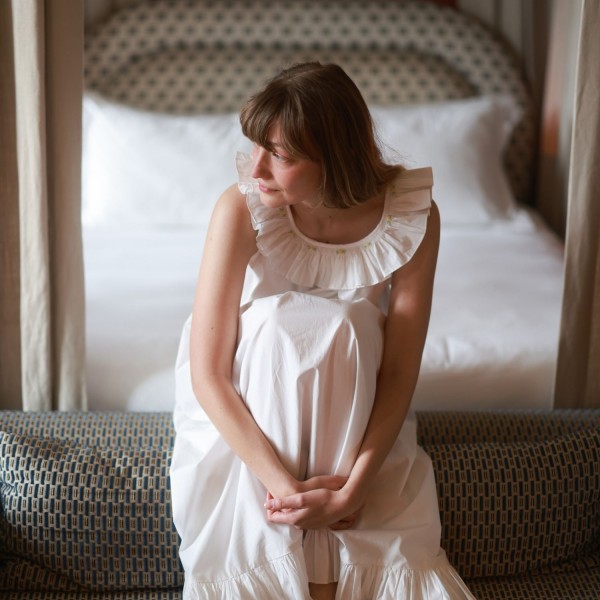 Memo Press x Smock London Women's Alice Dress Moonstone with Yellow Rose Hand Smocking Memo Press x Smock London Women's Alice Dress Moonstone with Yellow Rose Hand Smocking