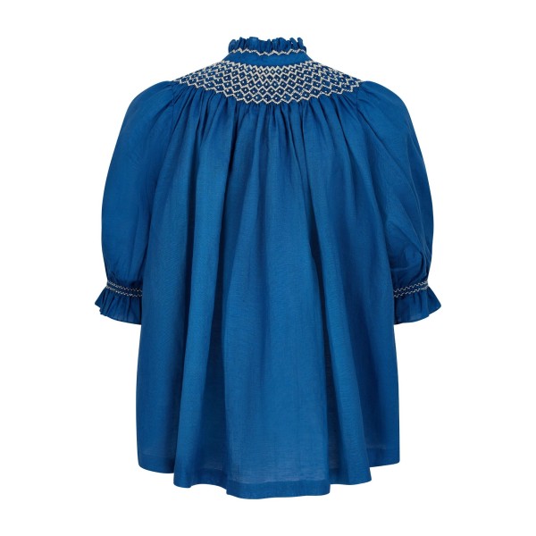 Scholl Blouse Cobalt Linen with Vanilla Hand Smocking Edition 54 Scholl Blouse Cobalt Linen with Vanilla Hand Smocking Edition 54