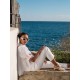Scholl Women's Summer Blouse White with Coral Hand Smocking