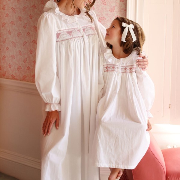Nightingale Women's Dress Long Sleeves Moonstone with Kir Royale Hand Smocking Nightingale Women's Dress Long Sleeves Moonstone with Kir Royale Hand Smocking