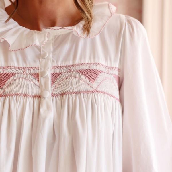 Nightingale Women's Dress Long Sleeves Moonstone with Kir Royale Hand Smocking Nightingale Women's Dress Long Sleeves Moonstone with Kir Royale Hand Smocking